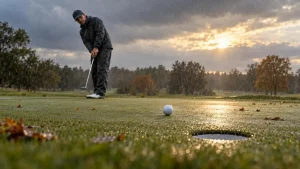 Golfer practicing quiet eye golf training to improve focus and lower scores